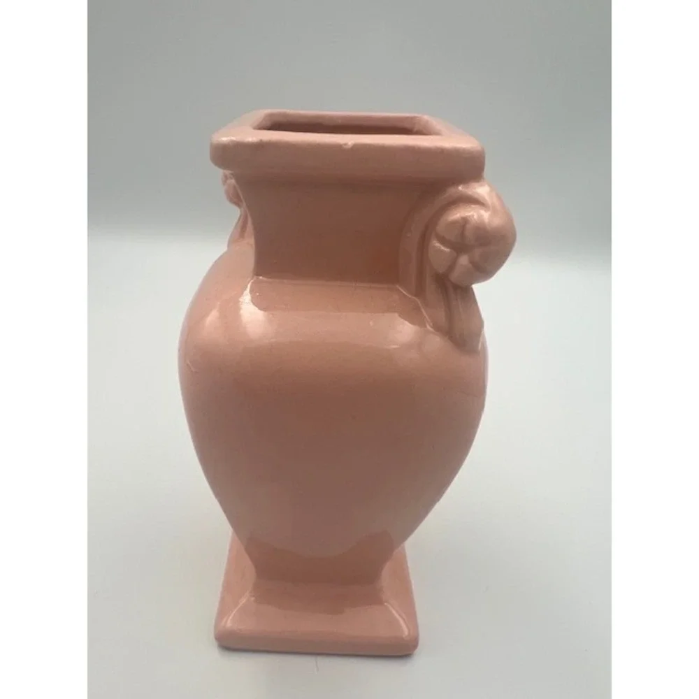 Vintage R.R.P. Co Roseville Ohio Pink Ceramic Bud Vase Hand Painted Floral 5.5